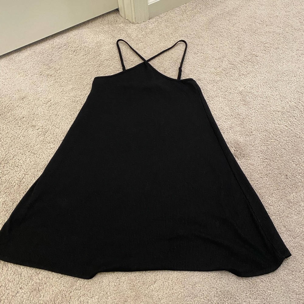 Small Black Ribbed Twist Strap Dress